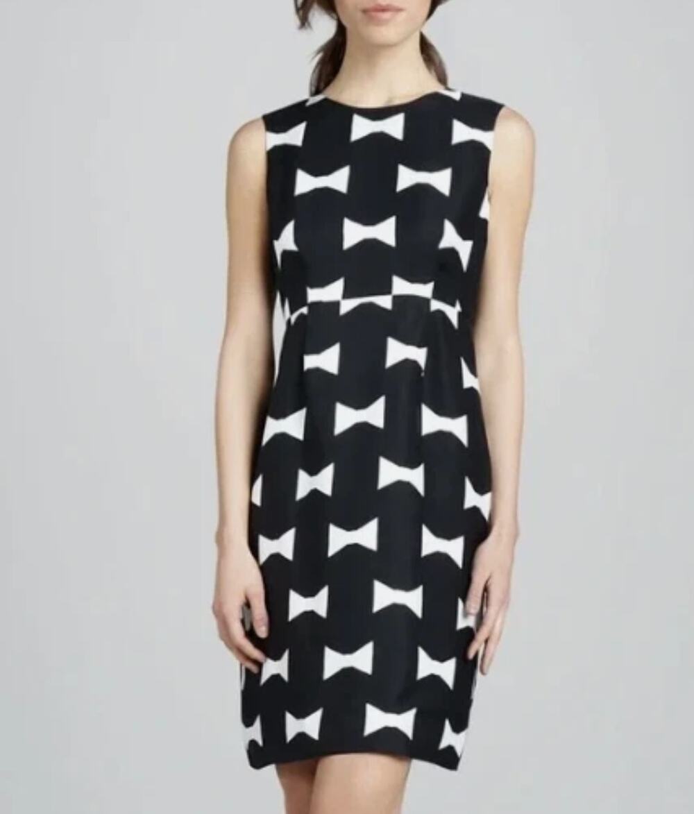 Kate Spade New York Bow Print Sheath Dress Sz 0 Black Cream